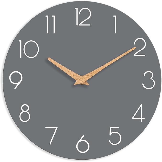cicininc Wall Clock, 10 Inch Wooden Silent Non-Ticking, Decorative Battery by CICININCOfficial