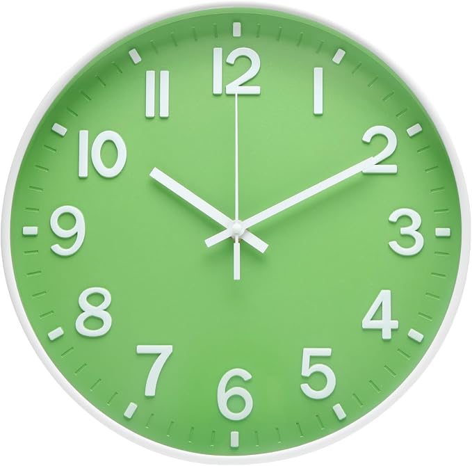 Wall Clock 12 Inch Green Modern Simple Quartz Decorative Clock Non-Ticking by BAKBRAND