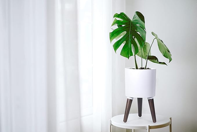 D'vine Dev 8 Inch Planter Pot with Stand, Mid-Century Tall Plant Pot with Legs for Indoor Plants, Small, White, 88-O-A-1