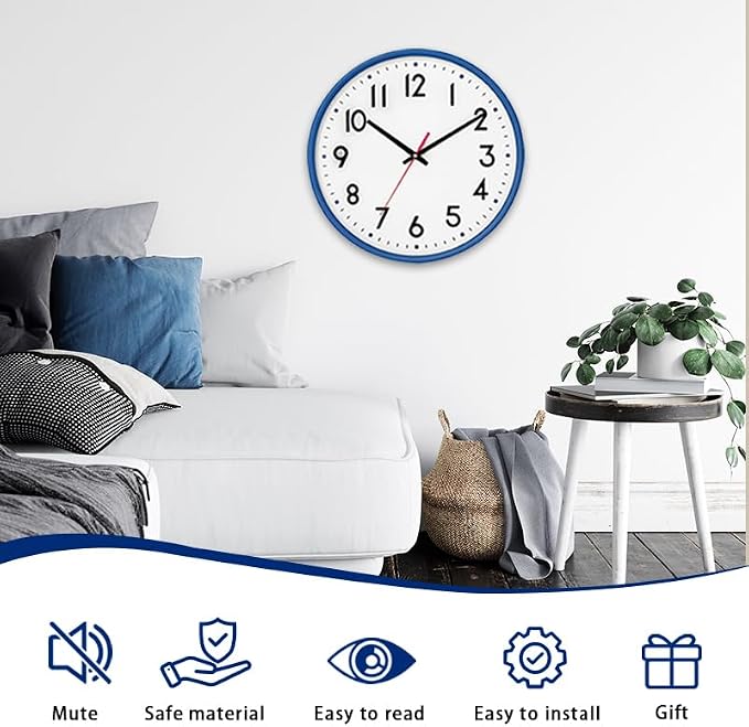 HZDHCLH Wall Clock Blue, Silent Wall Clocks Battery Operated 10 Inch Modern Non - Image 2