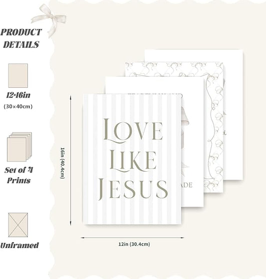 LARTSFRO Coquette Beige Bow Jesus Wall Art Decor Posters, Inspirational Bible - Image 2