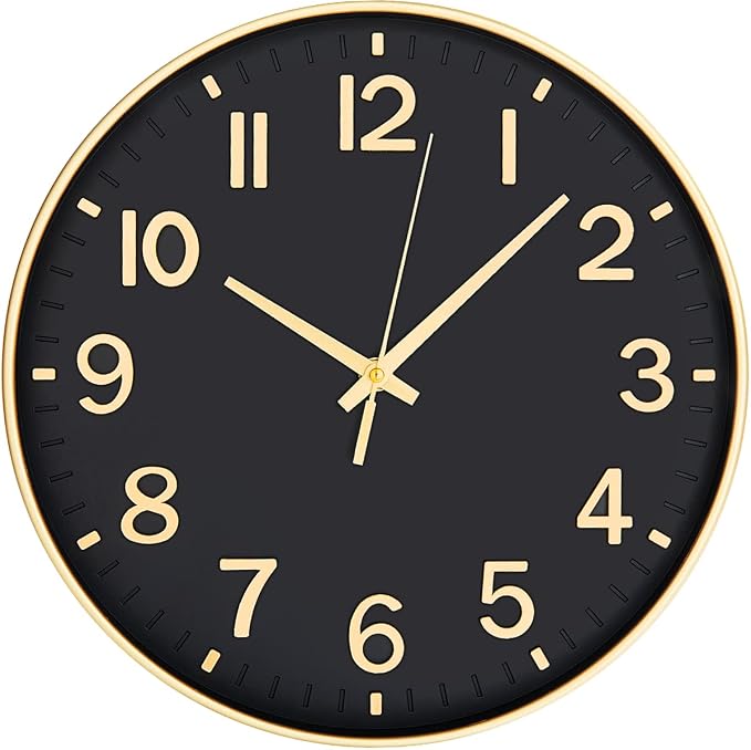 HZDHCLH Black Wall Clocks Battery Operated, 12 inch Silent Non Ticking Modern by HZDHCLH