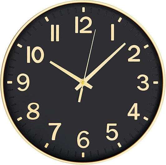 HZDHCLH Black Wall Clocks Battery Operated, 12 inch Silent Non Ticking Modern by HZDHCLH