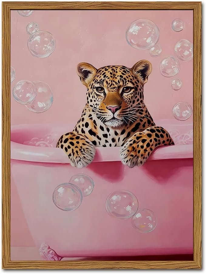 Funny Cheetah Bathroom Wall Art, Cute Animal Bathroom Poster Canvas Prints by YYNISPINWallArt