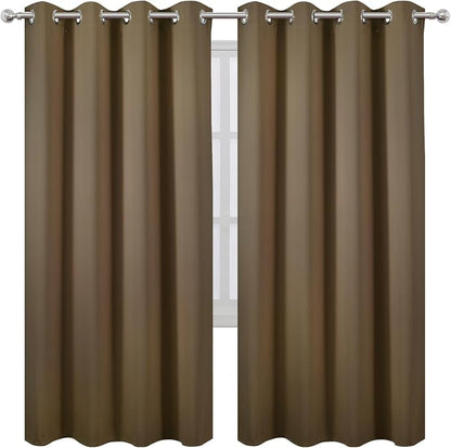 LEMOMO Blackout Curtains 66 x 72 Inch Long Brown Curtains Set of 2 Panels Room - Image 2