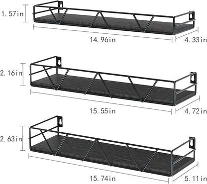 Amaoot Floating Shelves Set of 3, Home Wood Wall Shelf, Farmhouse Shelf - Image 3
