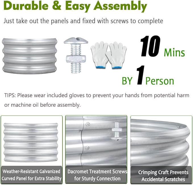 FORTUNO 2 Pack 4 Ft Round Galvanized Raised Garden Bed Kit Box 48 Inches Metal Outdoor Flower Bed Steel Patio Ground Planter for Planting Vegetables and Herb, Silver