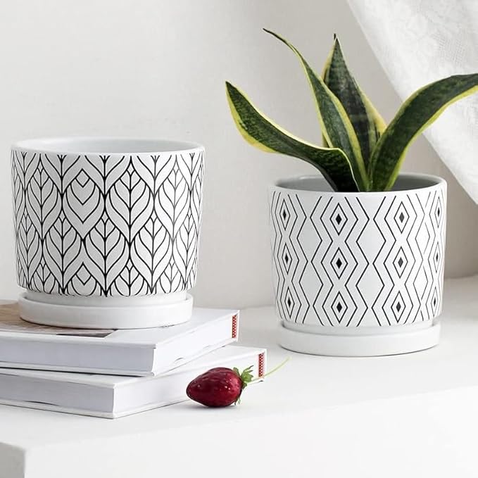 2 Pack Ceramic Plant Saucer Pot Tray 6 Inch, Planter Saucers 4 5 6 7 8 9 10 11 12 13 Inch for Indoors Outdoor, Durable Sturdy Flower Drainage drip Water Tray for Glazed Pots Base (6.4 Inch-White)