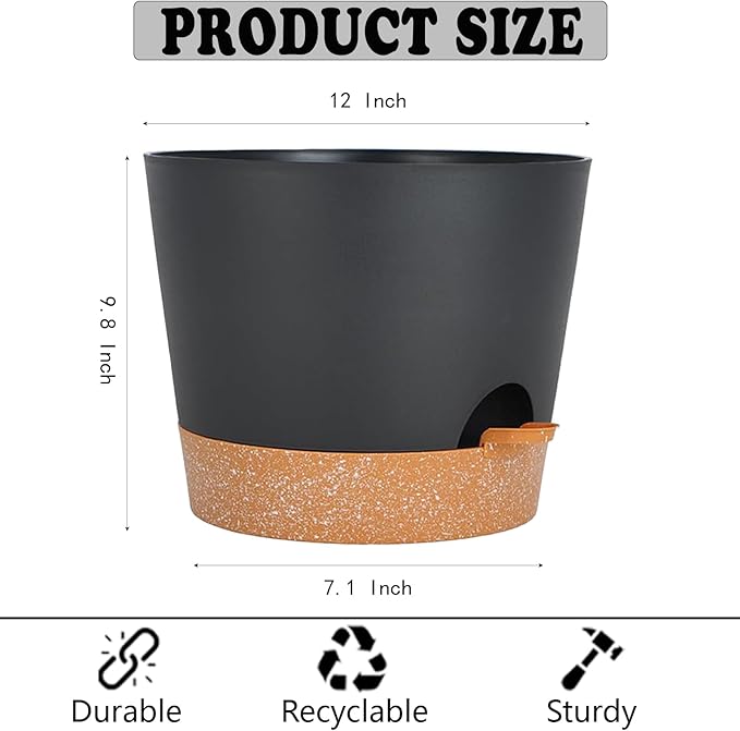 Plant Pots Self Watering Planters with Drainage Hole and Reservoir Large Flower Planting Pots for Indoor Outdoor Plants Plastic Succulent Pot Gift Idea 2 * 12Inch