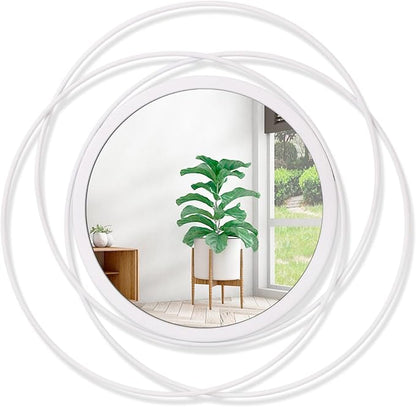 White Round Wall-Mounted Mirrors Wire Modern Metal Frame Arts Mirrors Home by HLFMVWE