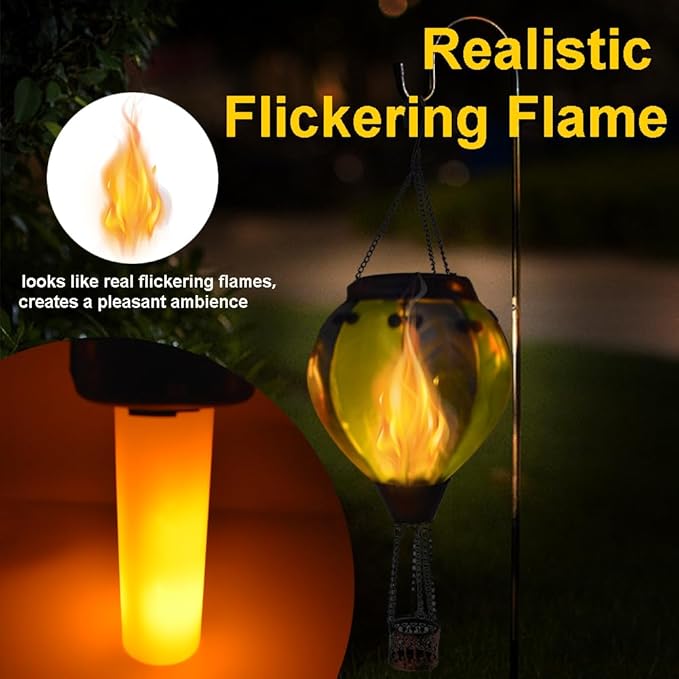 Hot Air Balloon Solar Lantern with Flickering Flame Hanging Solar Lanterns Outdoor Lights Waterproof Lanterns Decorative Garden Patio Yard Party Decor Green&Navy