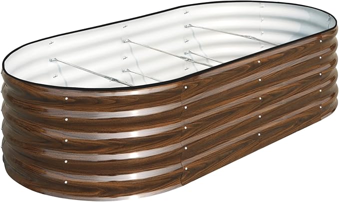 SnugNiture Galvanized Raised Garden Bed, 8x4x1.5ft Oval Metal Planter Box for Planting Outdoor Plants Vegetables