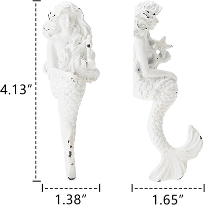 SOFFEE DESIGN 2pcs White Mermaid Shape Metal Coat Hooks, Playful 3D Mermaid - Image 5