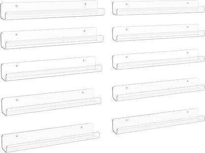 upsimples 10 Pack Clear Acrylic Shelves, 1.7" x12" Clear Wall Shelves by upsimples