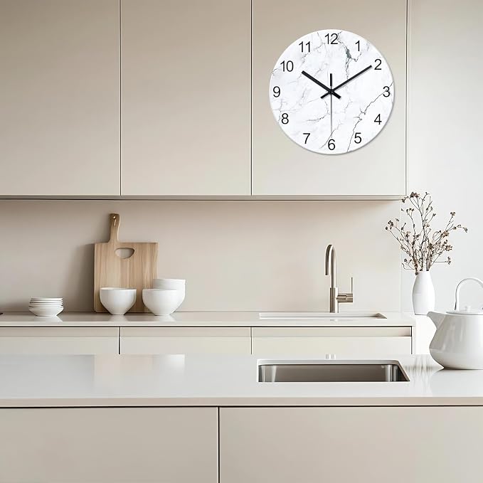 Modern White Marble Glass Wall Clocks Battery Operated 14 Inch Abstract - Image 5