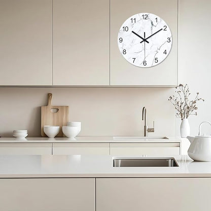 Modern White Marble Glass Wall Clocks Battery Operated 14 Inch Abstract - Image 5