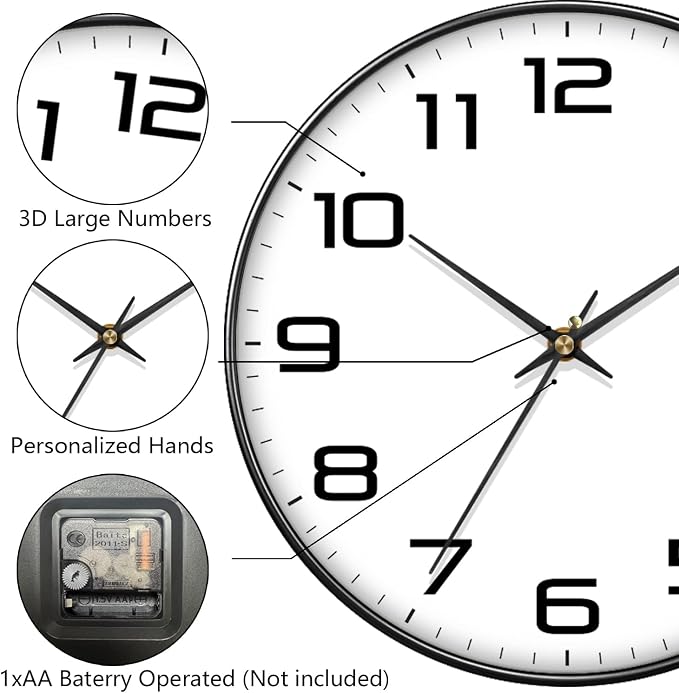 Silent Wall Clock with Extra Large Numbers - Image 6