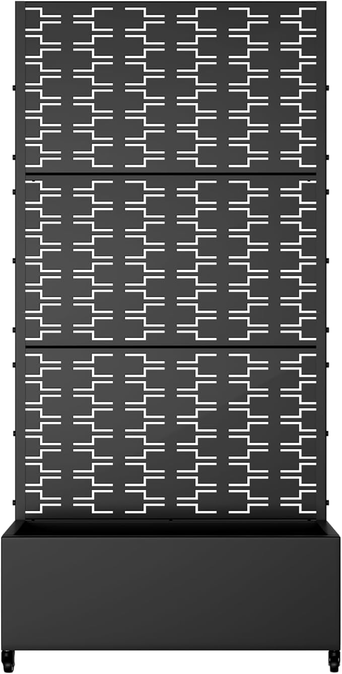 Casaphoria Metal Raised Garden Bed with Trellis and Wheels, 72"x35"x16" Planter Box for Climbing Plants, Vegetables & Vines, Features Drainage Holes and Privacy Screen (Black-Square)