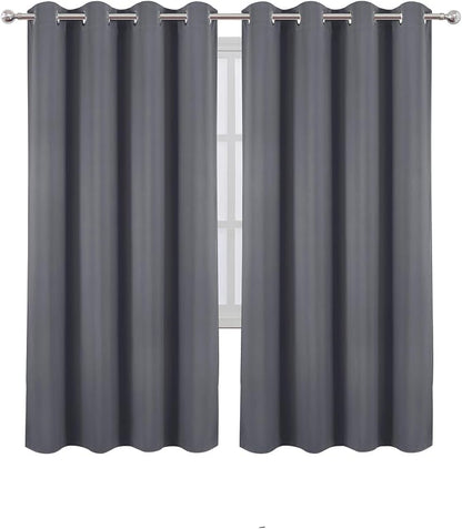LEMOMO Blackout Curtains 66 x 72 Inch Long Grey Curtains Set of 2 Panels Room - Image 2