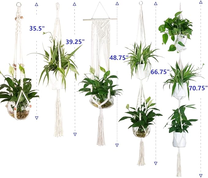 JES&MEDIS 5-Pack Macrame Plant Hangers with 5 Hooks, Different Tiers, Handmade Cotton Rope Hanging Planters Set Flower Pots Holder Stand, for Indoor Outdoor Boho Home Decor