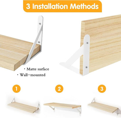 YGEOMER Floating Shelves for Wall, Different Sizes Natural Wood Wall Shelves - Image 4