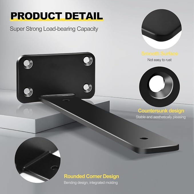 6 Pack - 7 inch Black Hidden L Shelf Bracket Iron Floating Shelf Brackets - Image 7