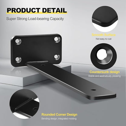 6 Pack - 16 inch Black Hidden L Shelf Bracket Iron Floating Shelf Brackets - Image 8