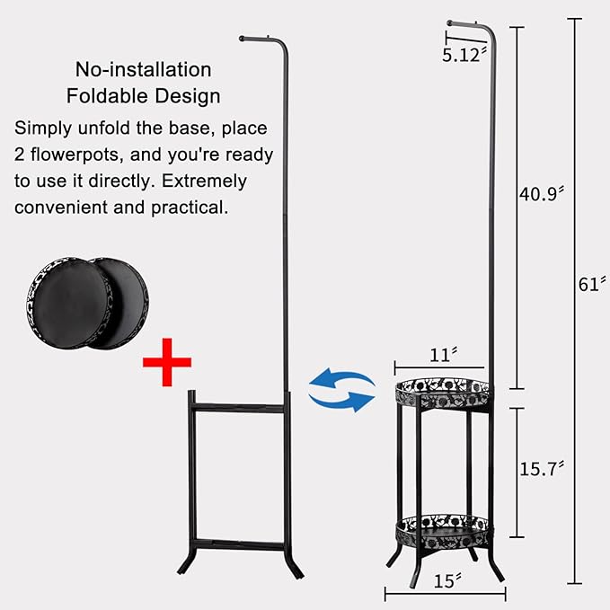 COPREE 2-tier Hanging Plant Stand, Space-Saving Iron Planter Shelves Flower Pot Organizer Rack Multiple Flower Pot Display Holder Shelf Indoor Outdoor Heavy Duty Planter Shelving Unit