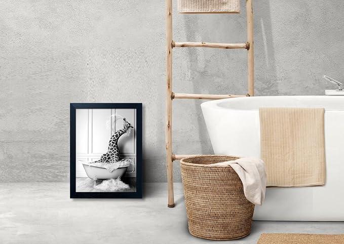 Black and White Bathroom Wall Decor Funny Giraffe in Bathtub Decor Framed - Image 8