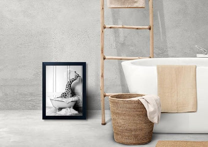 Black and White Bathroom Wall Decor Funny Giraffe in Bathtub Decor Framed - Image 8