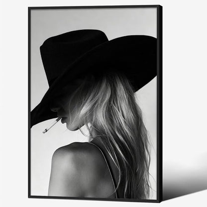 Trendy Black And White Black Framed Wall Art Cool Western Woman Smoking Prints by FuSatisYilife