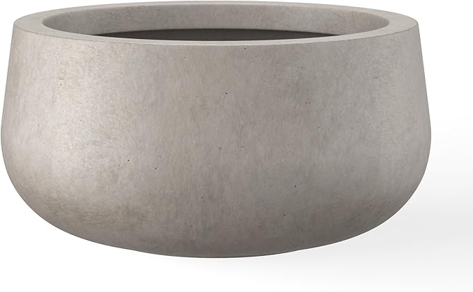 Kante 19.6" Dia Round Concrete Planter, Cement Plant Pots with Drainage Hole and Rubber Plug for Outdoor Indoor Garden Home, Modern Curvaceous Design, Weathered Concrete
