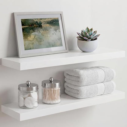 Homeforia White Floating Shelves 24 inch, High End Solid Real Wood 24inch by Homeforia