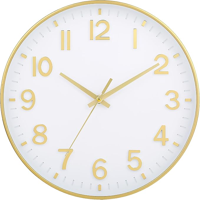 HZDHCLH White and Gold Wall Clocks Battery Operated 12 inch Silent Non Ticking by HZDHCLH