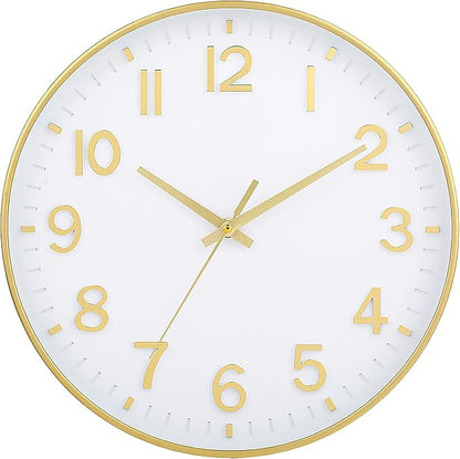 HZDHCLH White and Gold Wall Clocks Battery Operated 12 inch Silent Non Ticking by HZDHCLH