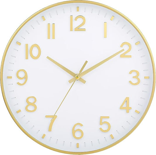 HZDHCLH White and Gold Wall Clocks Battery Operated 12 inch Silent Non Ticking by HZDHCLH