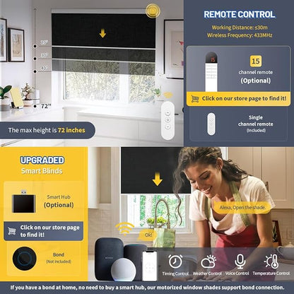 Motorized Smart Blinds With Remote, Grasscloth Fabric Roller Shades With - Image 4