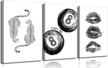 BOKPEN Trendy Black and White Leopard Canvas Wall Art, Funky Y2k Lucky 8 Ball by bokpen