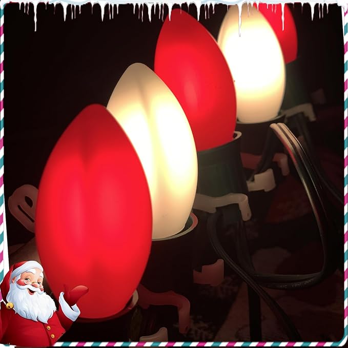 Red White LED Christmas Lights 25FT - Vintage C9 Outdoor String with 26 Bulbs, Extendable Commercial Holiday Decor for Roofline, Patio, Backyard & Parties