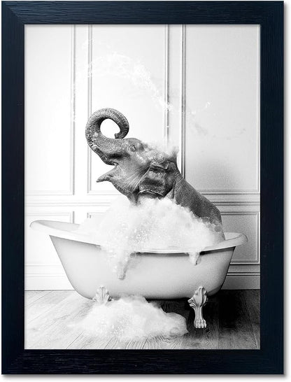 Framed Bathroom Wall Decor Elephant in Bathtub Pictures Wall Art Black and by Melpa+Art