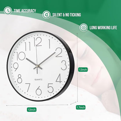 Wall Clock 12 Inch Non-Ticking Silent Modern Simple Style Round Decor Clock - Image 3