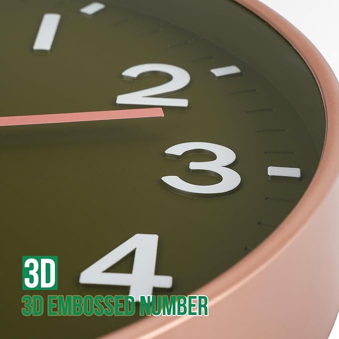 Wall Clock 12Inch Olive Green Modern Simple Quartz Decorative Clock Non-Ticking - Image 6