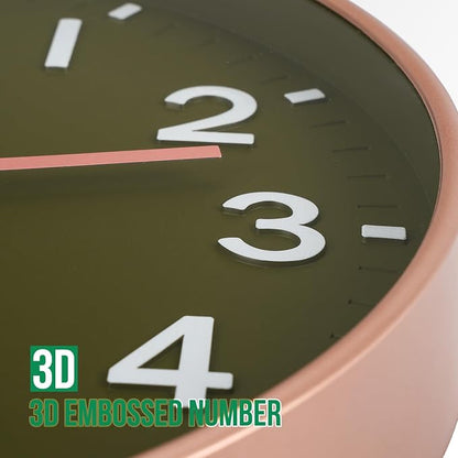 Wall Clock 12Inch Olive Green Modern Simple Quartz Decorative Clock Non-Ticking - Image 6