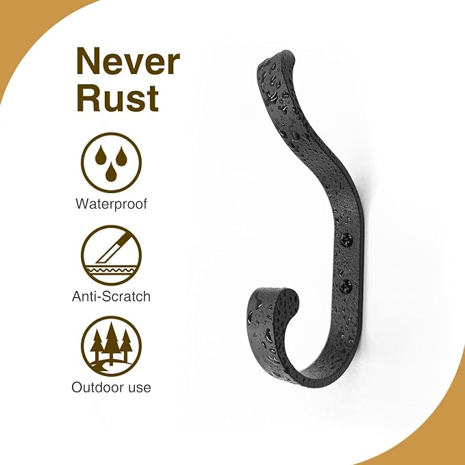 bussdis Wall-Mount Coat Hooks, Heavy Duty 30LB Hooks - Image 6