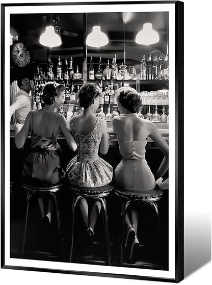 Vintage Black and White Posters Trendy Women Drink Cocktail Wall Art Funky by Acqooeakt