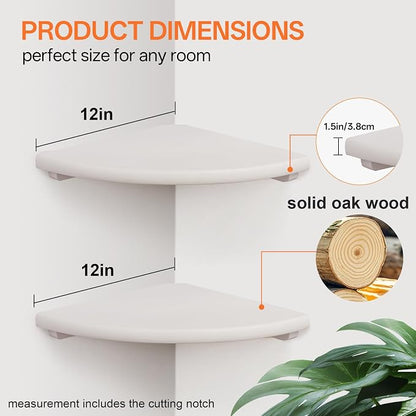 Gieanoo Floating Corner Shelves Set 2 16inch White Solid Oak Rounded Corner - Image 3