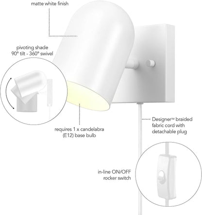 Globe Electric 65000146 1-Light Plug-in or Hardwire Wall Sconce, Matte White - Image 7