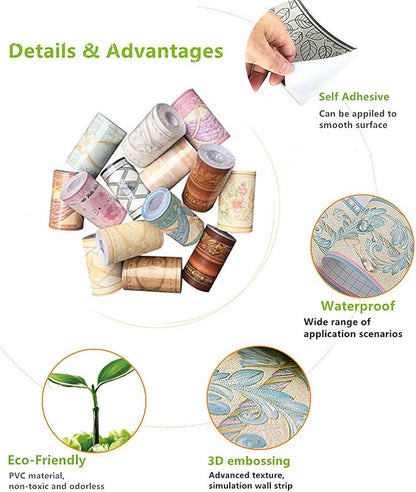 UPREDO 3D Decorative Floral Molding Waterproof Wallpaper Border Peel and Stick - Image 7
