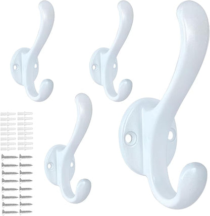 4 Pack Coat Hooks Wall Mount Heavy Duty Utility Retro Double Hooks by PEOIAOY