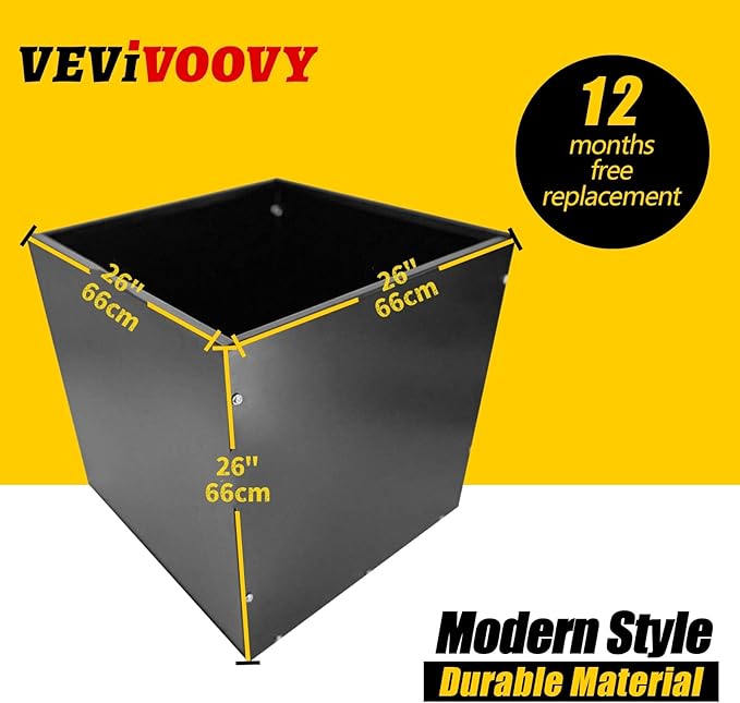 Heavy Duty Steel Planter Box (16"x16"x16"),Square Tall Planter Modern Detached for Indoor & Outdoor Planters Cube,Black Flower Plant Pot for Commercial Residential for Patio Deck & Backyard